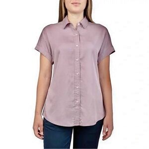 Tilley Short Sleeve Travel Camp Tencel Button Up greyish-mauve Shirt, size S